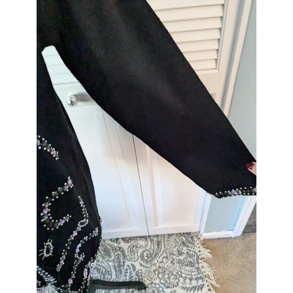 ANNE KLEIN by Sadimara Vtg Sweater Womens Sz L Black Embellished Beads Glam 90s - Picture 6 of 13